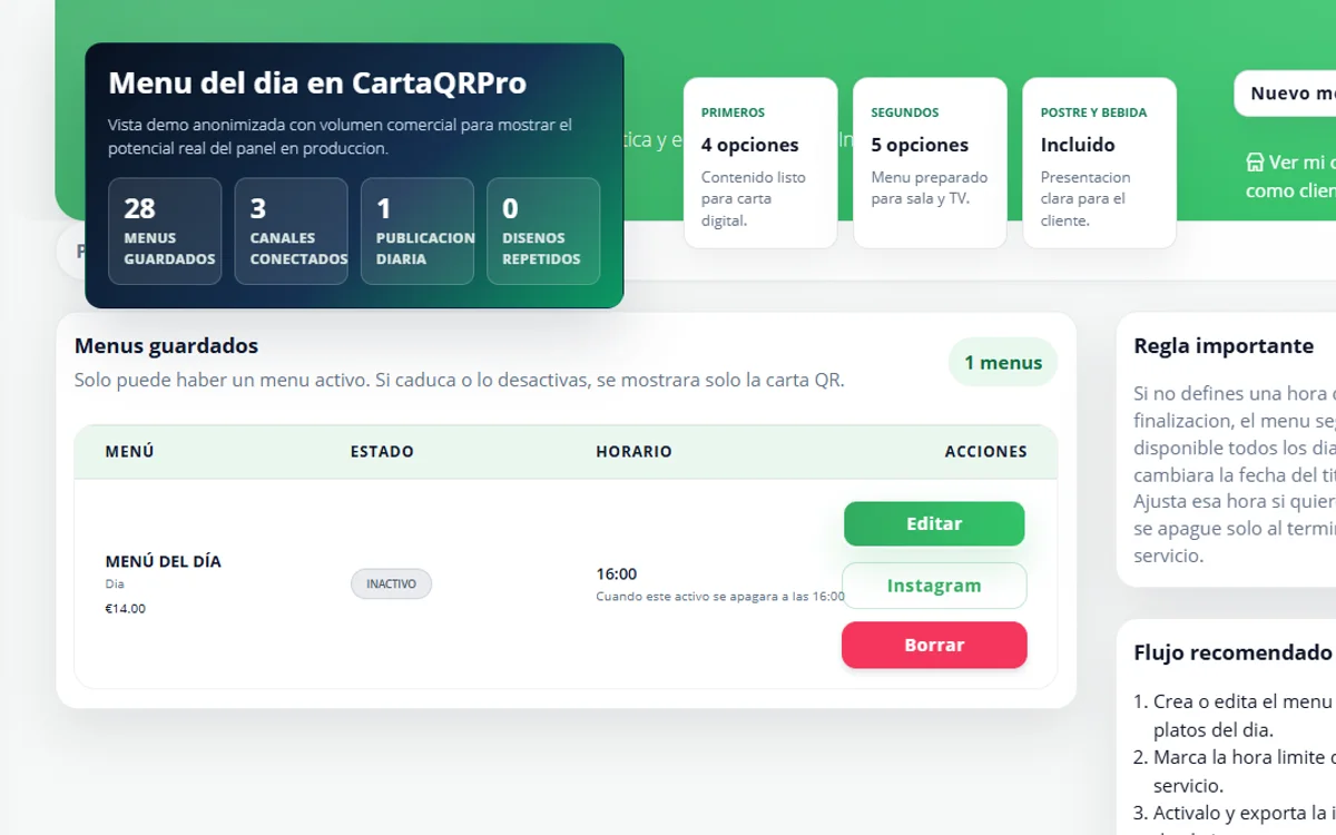 Menu del dia en CartaQRPro