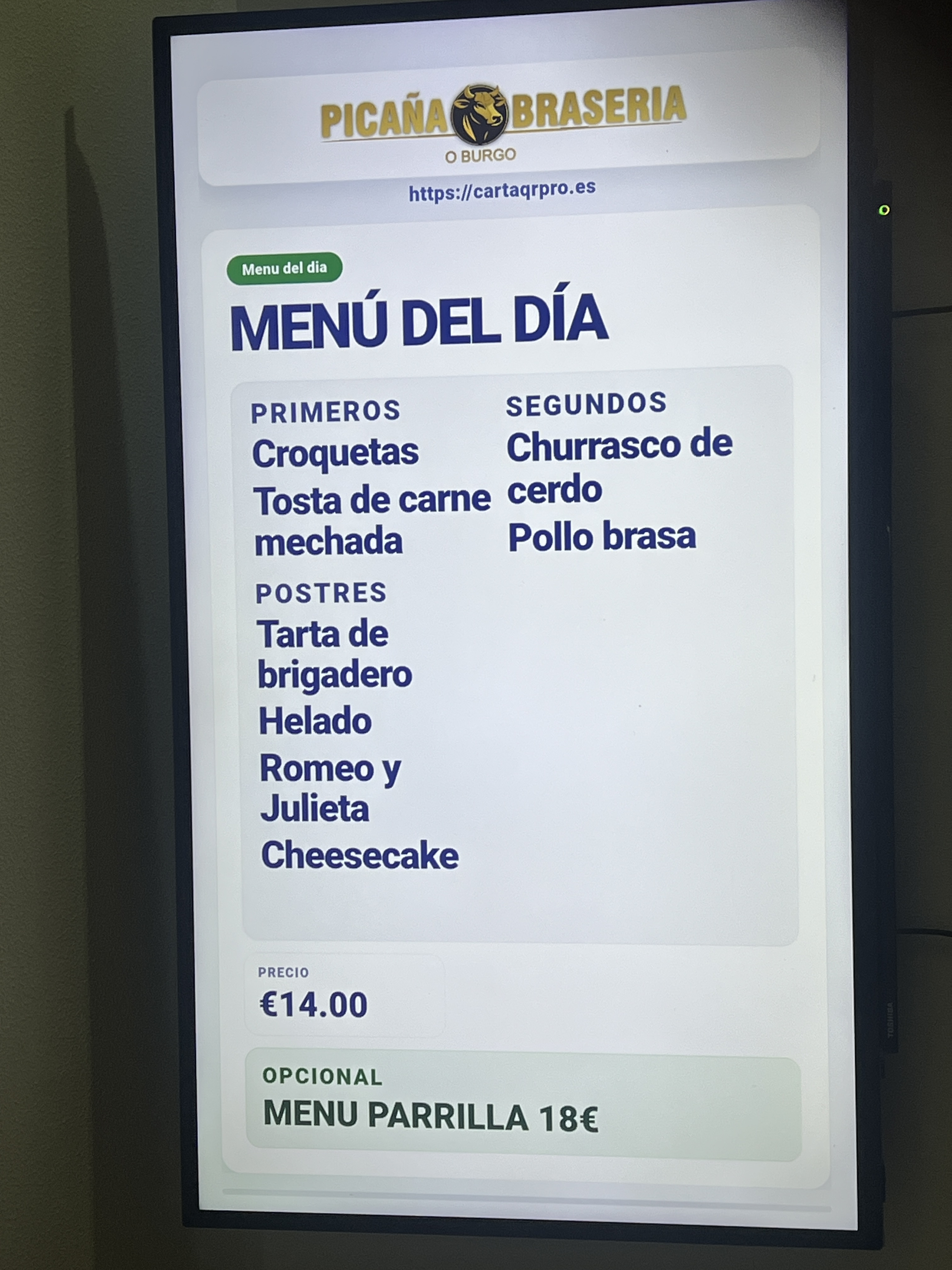 Menú del día funcionando en TV